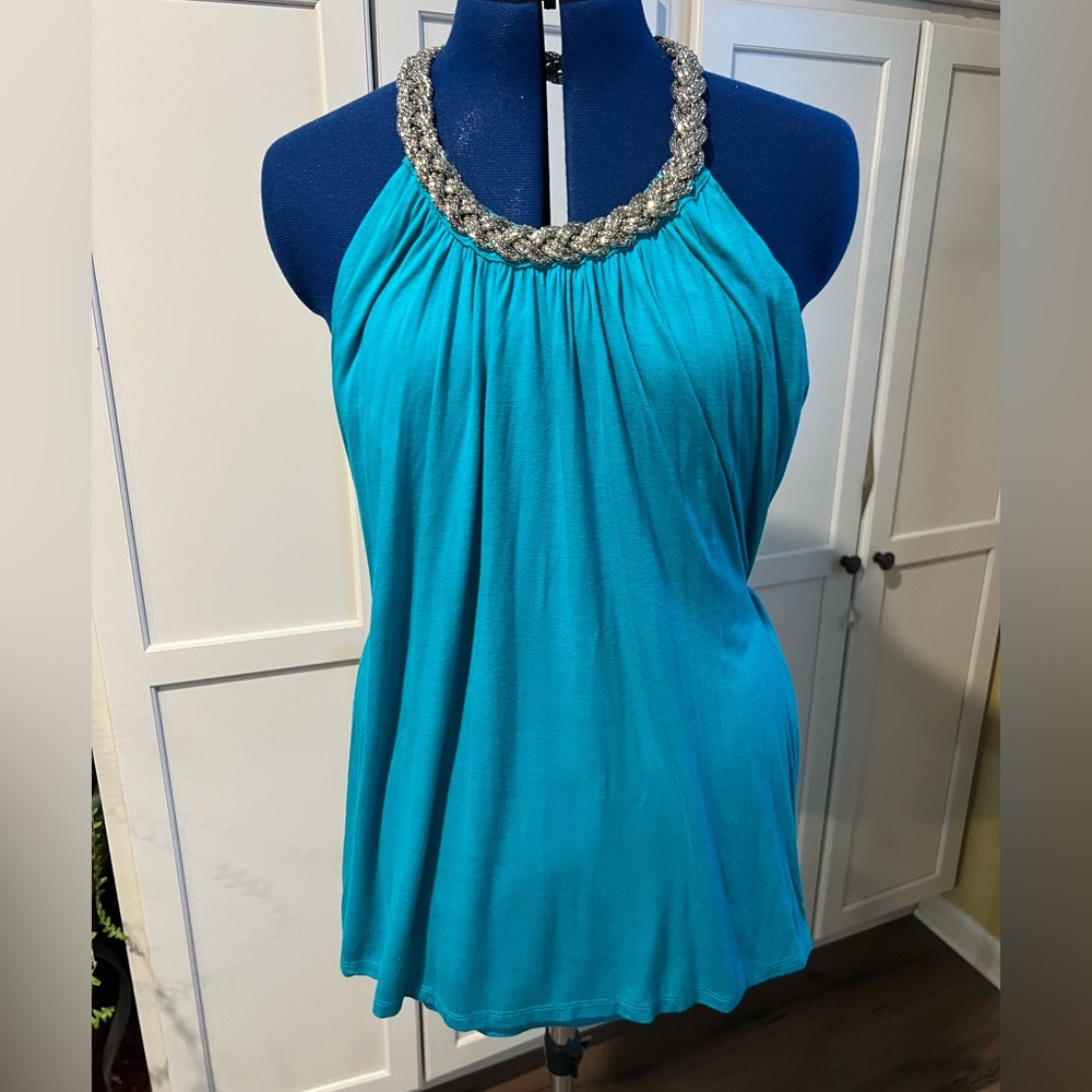 Joyce Leslie Turquoise Top with Metallic Trim